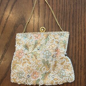 Vintage Delill evening purse with embroidery and pearls and crystals